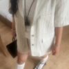 漫光日記直條紋亞麻材質短袖西裝外套