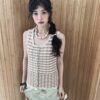 午後香頌小香風精緻鈕扣條紋針織背心