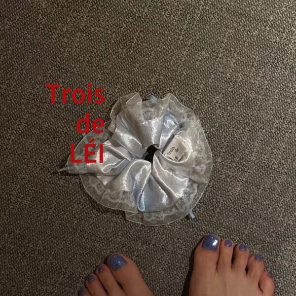 法式浪漫感藍色緞帶蕾絲髮圈