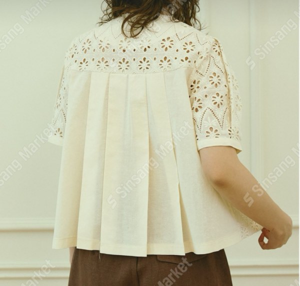 諾頓莊園下擺打折蕾絲雕花上衣