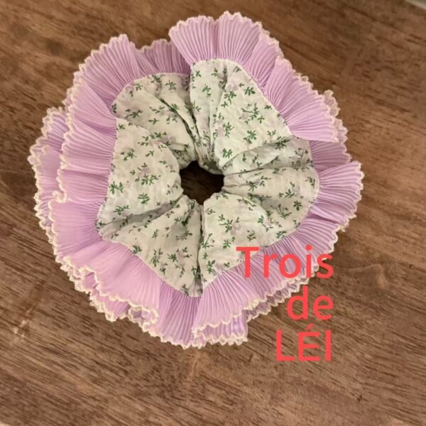 法式浪漫感藍色緞帶蕾絲髮圈