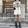 優雅綻線小香針織撞色縫線套裝