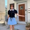 miu風polo領下擺束口短袖上衣