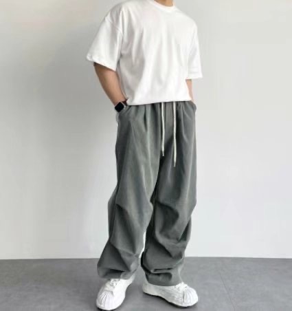 皺褶設計感寬褲(unisex)