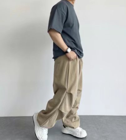 皺褶設計感寬褲(unisex)