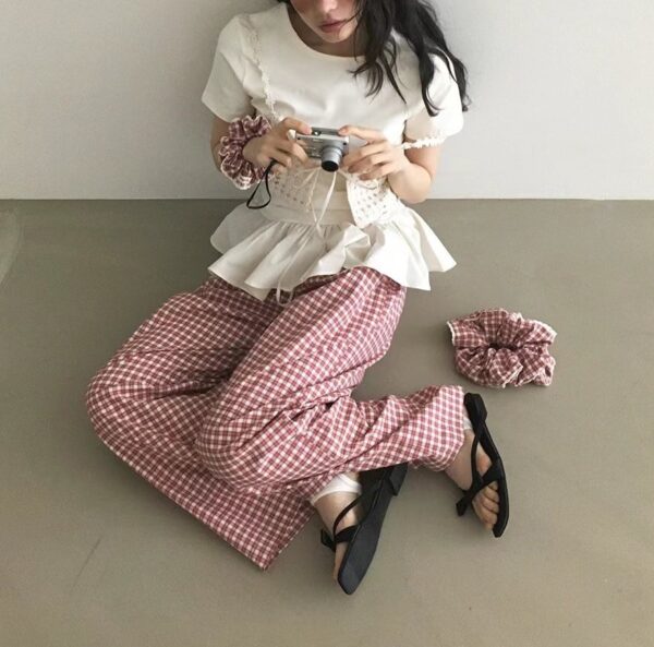午後節奏蕾絲格紋褲