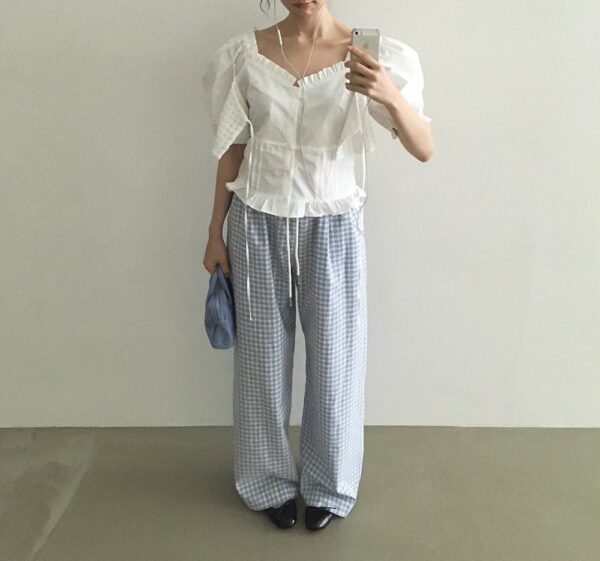 午後節奏蕾絲格紋褲