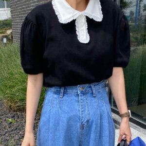小花瓣領子澎袖上衣