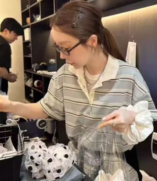 歐膩同款Polo領條紋上衣