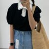 小花瓣領子澎袖上衣