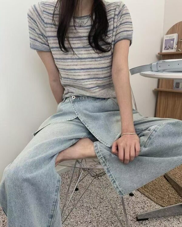 彩虹條紋針織上衣
