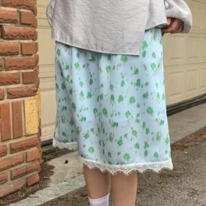 豹紋鬆緊腰綁帶蕾絲裙