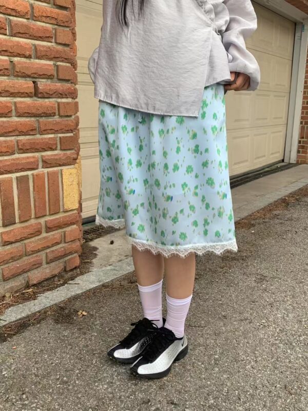 豹紋鬆緊腰綁帶蕾絲裙
