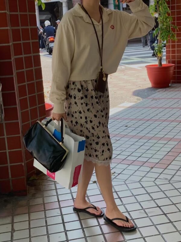 豹紋鬆緊腰綁帶蕾絲裙