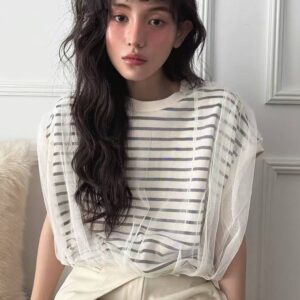 foundation 網紗材質拼接短袖上衣