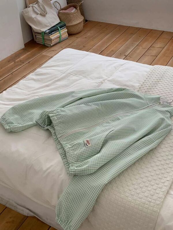 小格子薄款拉鍊外套