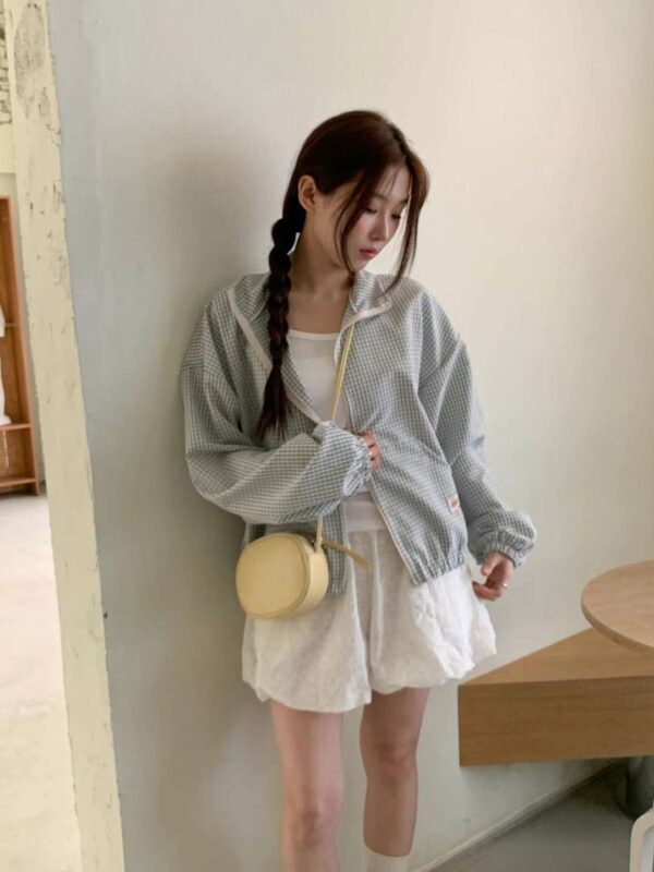 小格子薄款拉鍊外套