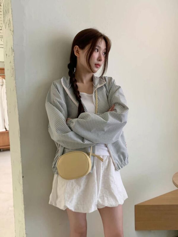 小格子薄款拉鍊外套