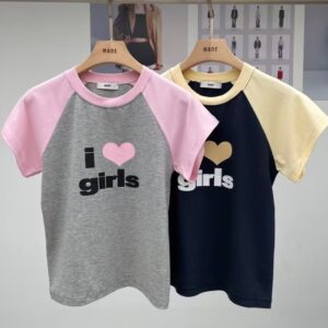 girls愛心圖樣拼接棒球T恤