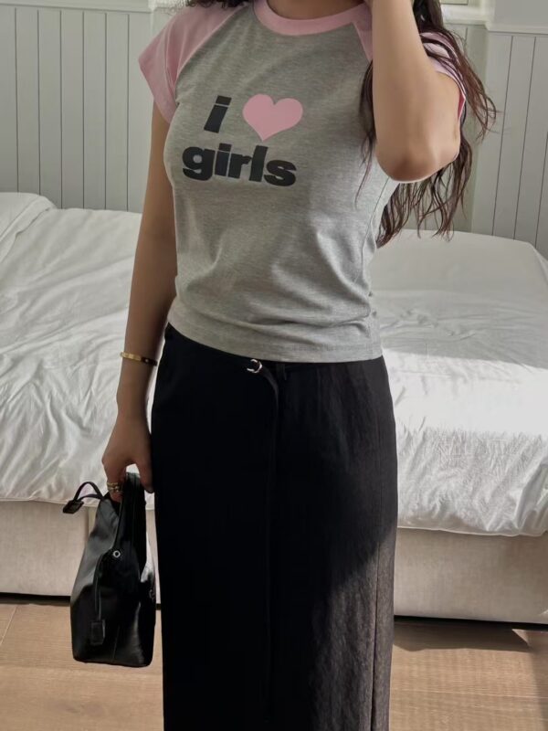 girls愛心圖樣拼接棒球T恤