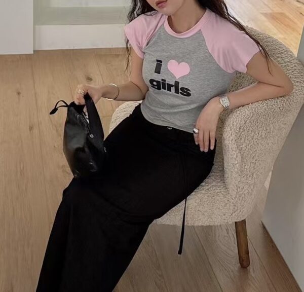 girls愛心圖樣拼接棒球T恤
