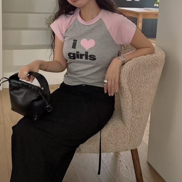 girls愛心圖樣拼接棒球T恤