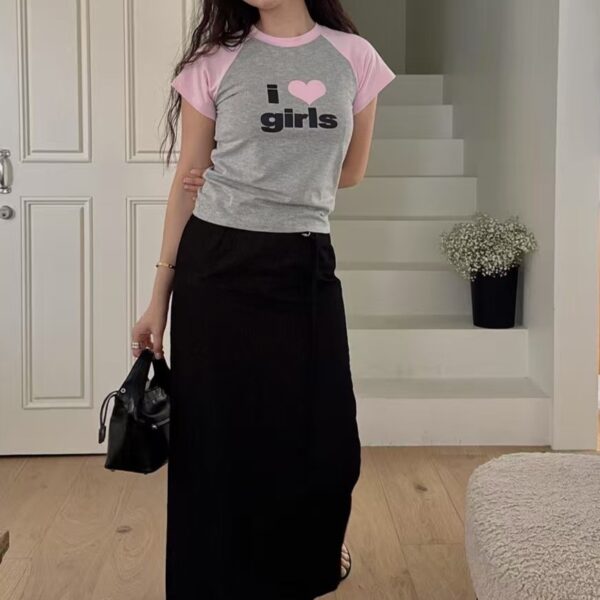 girls愛心圖樣拼接棒球T恤