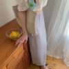 蕾絲小腰間碎花圖案長裙