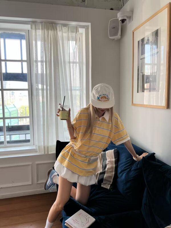 休閒條紋polo領上衣