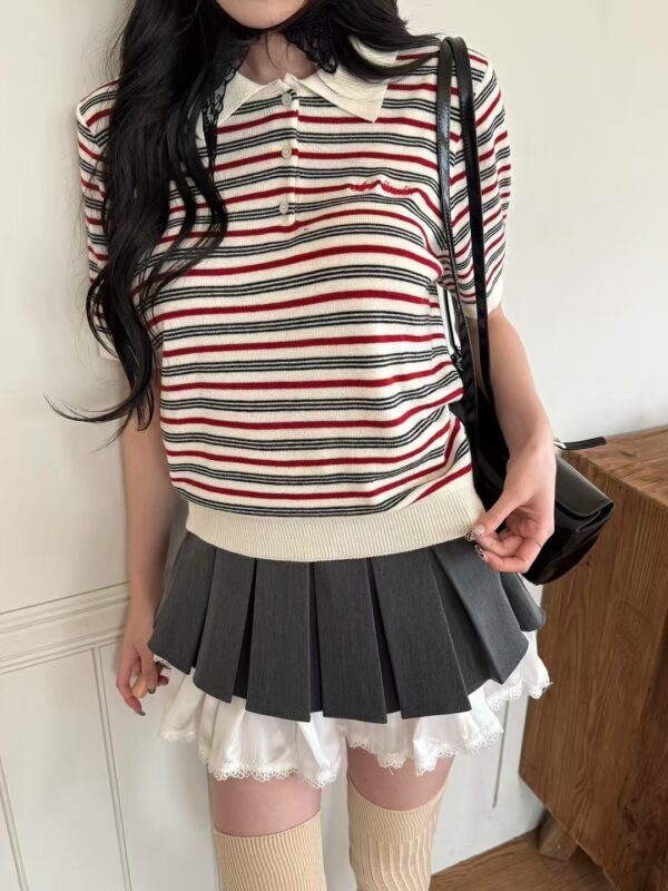 miu系條紋撞色短袖上衣