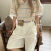 休閒條紋polo領上衣