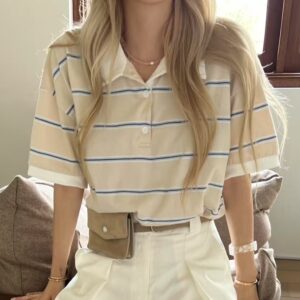 休閒條紋polo領上衣