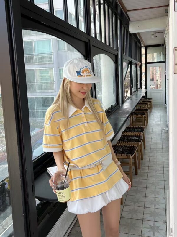 休閒條紋polo領上衣