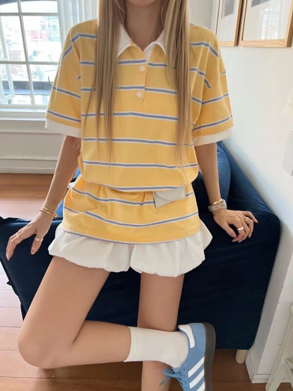 休閒條紋polo領上衣