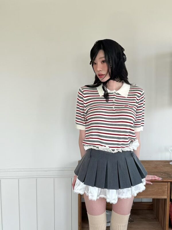miu系條紋撞色短袖上衣