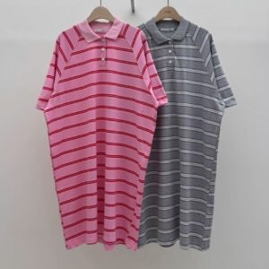 撞色Polo領條紋短袖洋裝