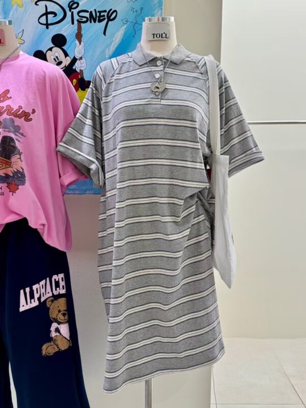 撞色Polo領條紋短袖洋裝