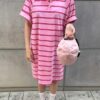 撞色Polo領條紋短袖洋裝