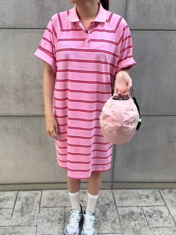 撞色Polo領條紋短袖洋裝
