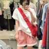 休閒甜美蕾絲拼接格紋短褲