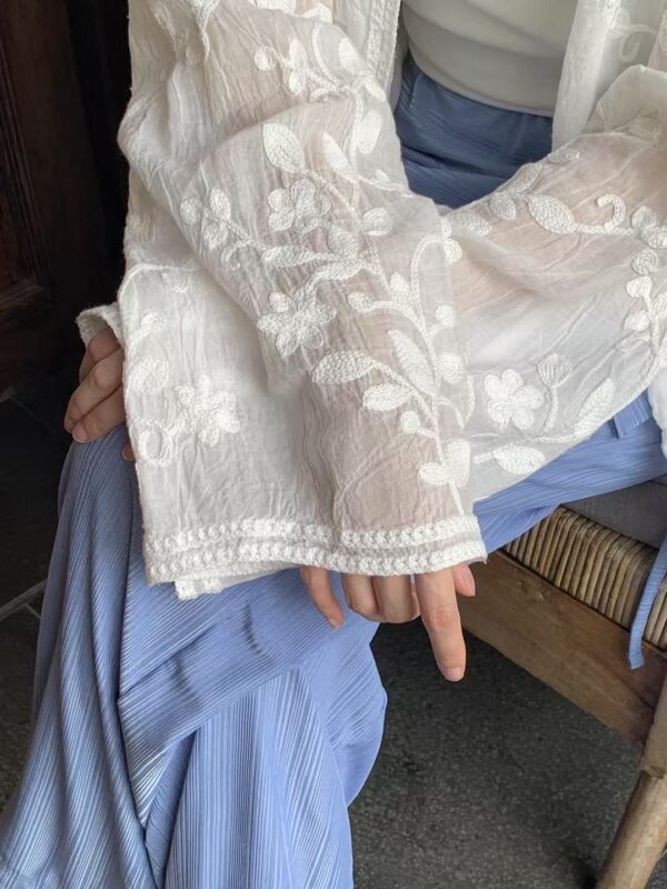 花朵刺繡蕾絲長袖襯衫外套