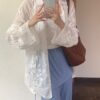 花朵刺繡蕾絲長袖襯衫外套