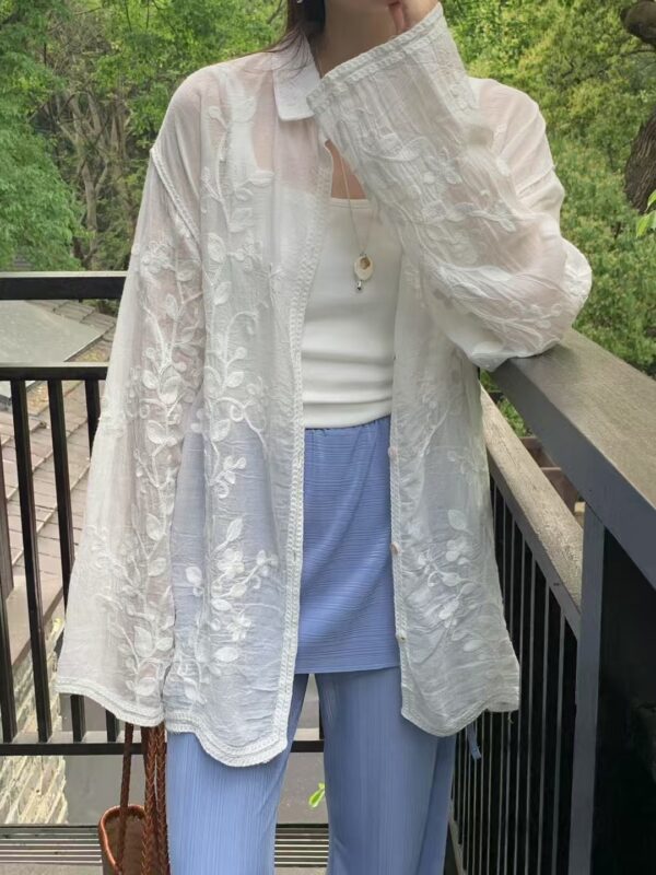 花朵刺繡蕾絲長袖襯衫外套