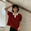 小花瓣領子澎袖上衣