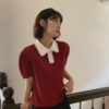 小花瓣領子澎袖上衣