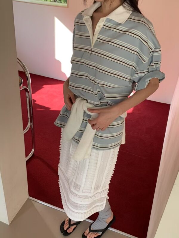 歐膩同款Polo領條紋上衣