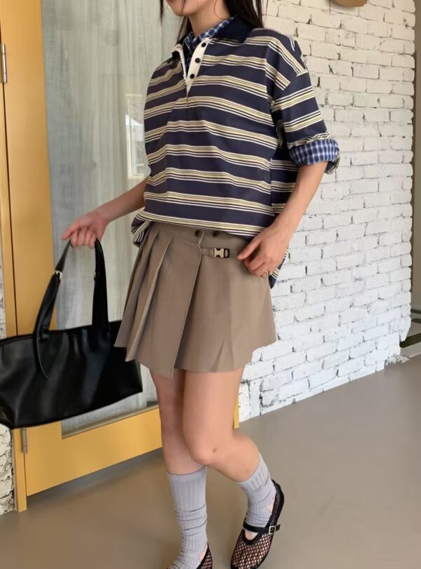歐膩同款Polo領條紋上衣