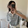 歐膩同款Polo領條紋上衣