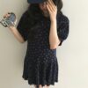 夏日清爽碎花華夫格洋裝
