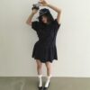 夏日清爽碎花華夫格洋裝